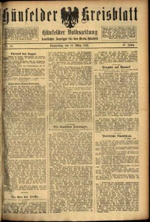 Ausgabe vom Donnerstag, den 16. März 1922.