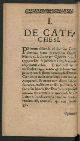I. De Catechesi.