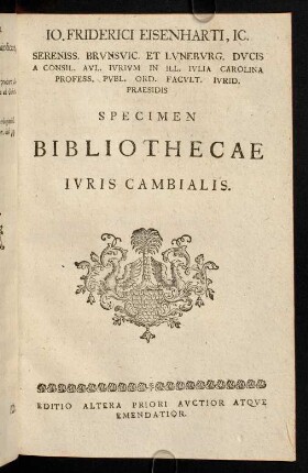 193-212, Specimen Bibliothecae iuris Cambialis.