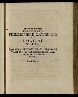 Brevis Ac Dilucida Systematis Philosophiae Rationalis Sev Logicae Wolffiani