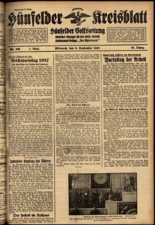 Erste Ausgabe vom Mittwoch, den 08. September 1937.