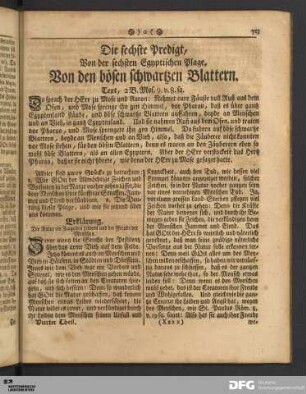 Die sechste Predigt, Von der sechsten Egyptischen Plage, Von den bösen schwartzen Blattern.