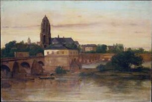 Blick auf Frankfurt am Main mit der Alten Brücke von Sachsenhausen her