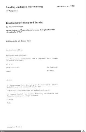 193: Landtag Baden-Württemberg, Beilagen, 1989, Bd. 16
