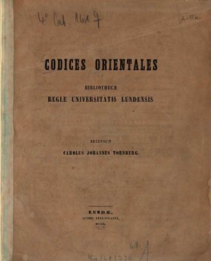 Codices orientales Bibliothecae Regiae Universitatis Lundensis : [Lund]