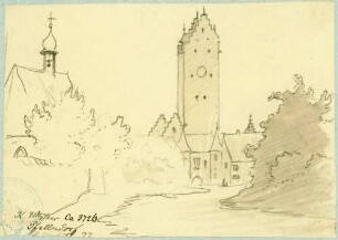 Pfullendorf Feldseitige Ansicht Stadttor mit Gottesackerkapelle