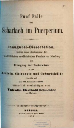 Fünf Fälle von Scharlach im Puerperium