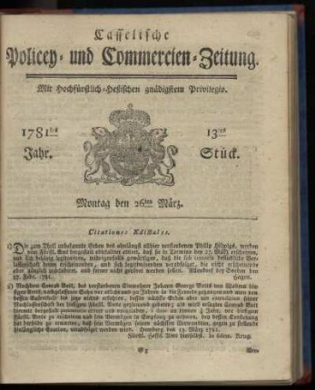 1781tes Jahr. 13tes Stück. Montag den 26ten März