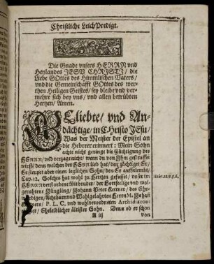 Textus; Exordium; Erster Theil; Ander Theil; Dritter Theil.
