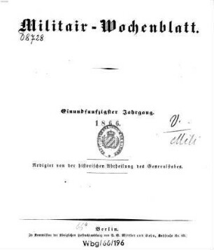 Militär-Wochenblatt : unabhängige Zeitschrift für die deutsche Wehrmacht. 51. 1866