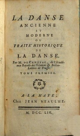 La danse ancienne et moderne ou traité historique de la danse, 1