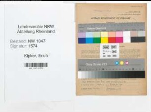 Entnazifizierung Erich Kipker , geb. 06.12.1905 ()
