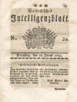 No. 24, Dienstag, den 16. Junius 1795