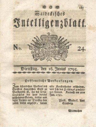 No. 24, Dienstag, den 16. Junius 1795