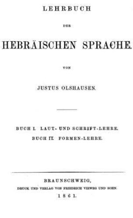 Lehrbuch der hebräischen Sprache / Justus Olshausen