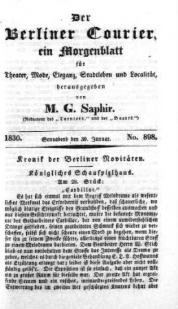 No. 898, Sonnabend den 30. Januar 1830