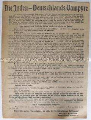 Antisemitische Flugblatt des Deutschen Volksbundes zur Wahl der Nationalversammlung am 19. Januar 1919