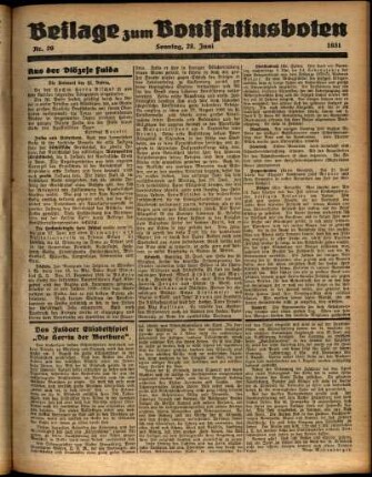 Zweite Ausgabe vom Sonntag, den 28. Juni 1931.