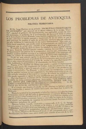 Los problemas de Antioquia : Política ferroviaria