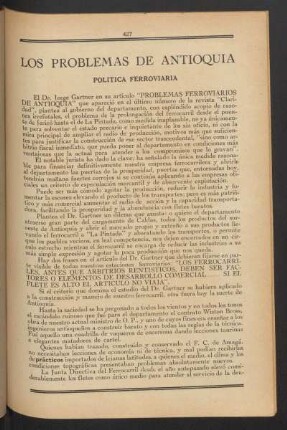 Los problemas de Antioquia : Política ferroviaria