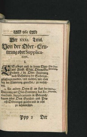 Der XXXI. Titul. Von der Ober-Leuterung oder Supplication.
