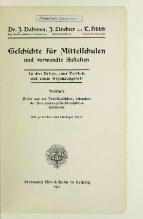 Vorstufe: Bilder aus der vaterländischen, besonders der brandenburgisch-preußischen Geschichte