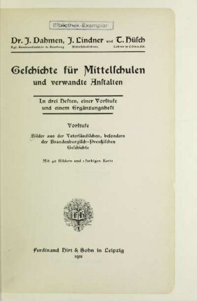 Vorstufe: Bilder aus der vaterländischen, besonders der brandenburgisch-preußischen Geschichte