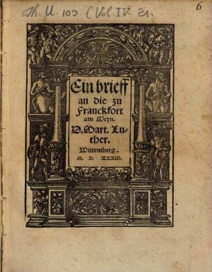 Ein brieff an die zu Franckfort am Meyn