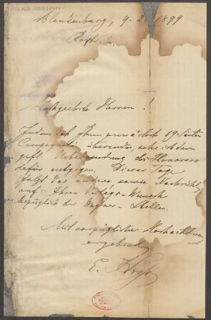 Brief an B. Schott's Söhne : 09.02.1899