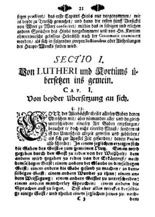 Sectio I. Von Lutheri und Kortüms übersetzen ins gemein.