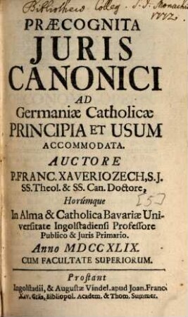 De iudiciis ecclesiasticis ad Germaniae catholicae principia et usum, [5]. Praecognita Juris Canonici