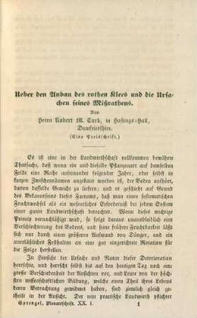 Ueber den Anbau des rothen Klees und die Ursachen seines Mißrathens.