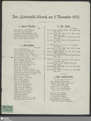Zum Liedertafel-Kirmeß am 2. November 1872