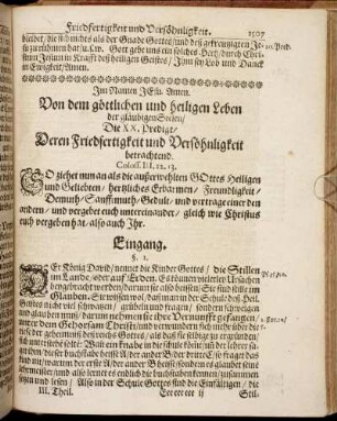 Die XX. Predigt/ Deren Friedfertigkeit und Versöhnlichkeit betrachtend.