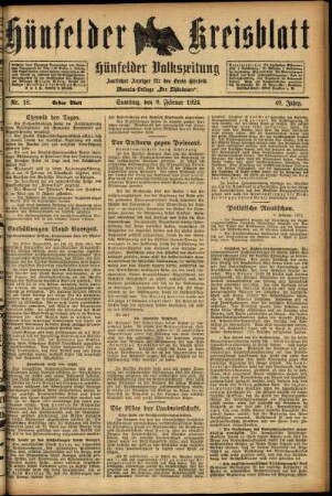 Erste Ausgabe vom Samstag, den 09. Februar 1924.