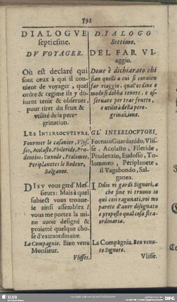 Dialogue septiesme. Du Voyager [= Das Siebende Gespräch. Vom Reysen]