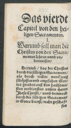 Das vierdt Capitel von den heiligen Sacramenten.