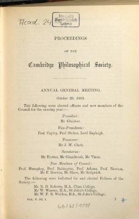 Proceedings of the Cambridge Philosophical Society : PCPS. 5, 5. 1883/86