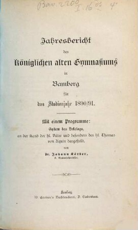 Jahresbericht : über das Schuljahr ... 1890/91