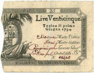 Geldschein, 25 Lire, 1.6.1794