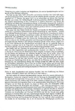 197-198 [Rezension] Sprachanalyse und religiöses Sprechen