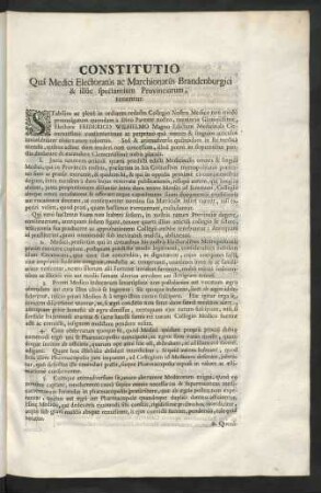 Constitutio. Qua Medici Electoratus ac Marchionatus Brandenburgici & illuc spectantium Provinciarum, tenentur.