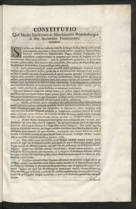 Constitutio. Qua Medici Electoratus ac Marchionatus Brandenburgici & illuc spectantium Provinciarum, tenentur.