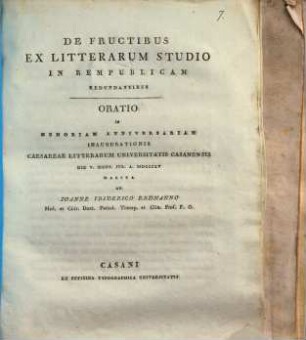 De fructibus ex litterarum studio in rempublicam redundantibus Oratio