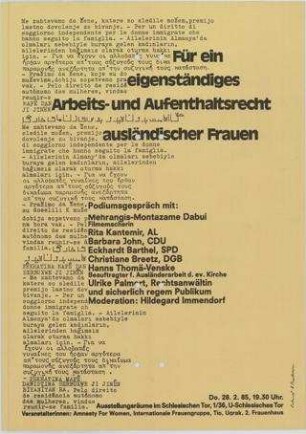 Für ein eigenständiges Arbeits- und Aufenthaltsrecht ausländischer Frauen