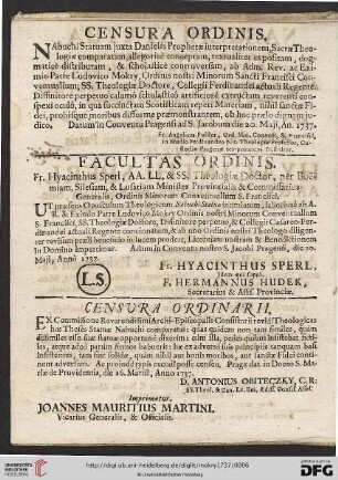 Censura ordinis/Facultas ordinis/Censura ordinarii