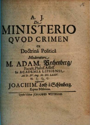 De Ministerio Quod Crimen : ex Doctrinâ Politicâ
