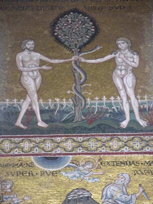 Mosaikbild von Adam und Eva im Dom von Monreale bei Palermo