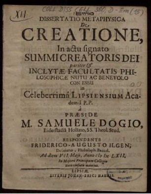 Dissertatio Metaphysica De Creatione