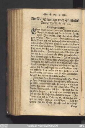 Am XV. Sonntage nach Trinitatis. Evang. Matth. 6, 24 - 34.